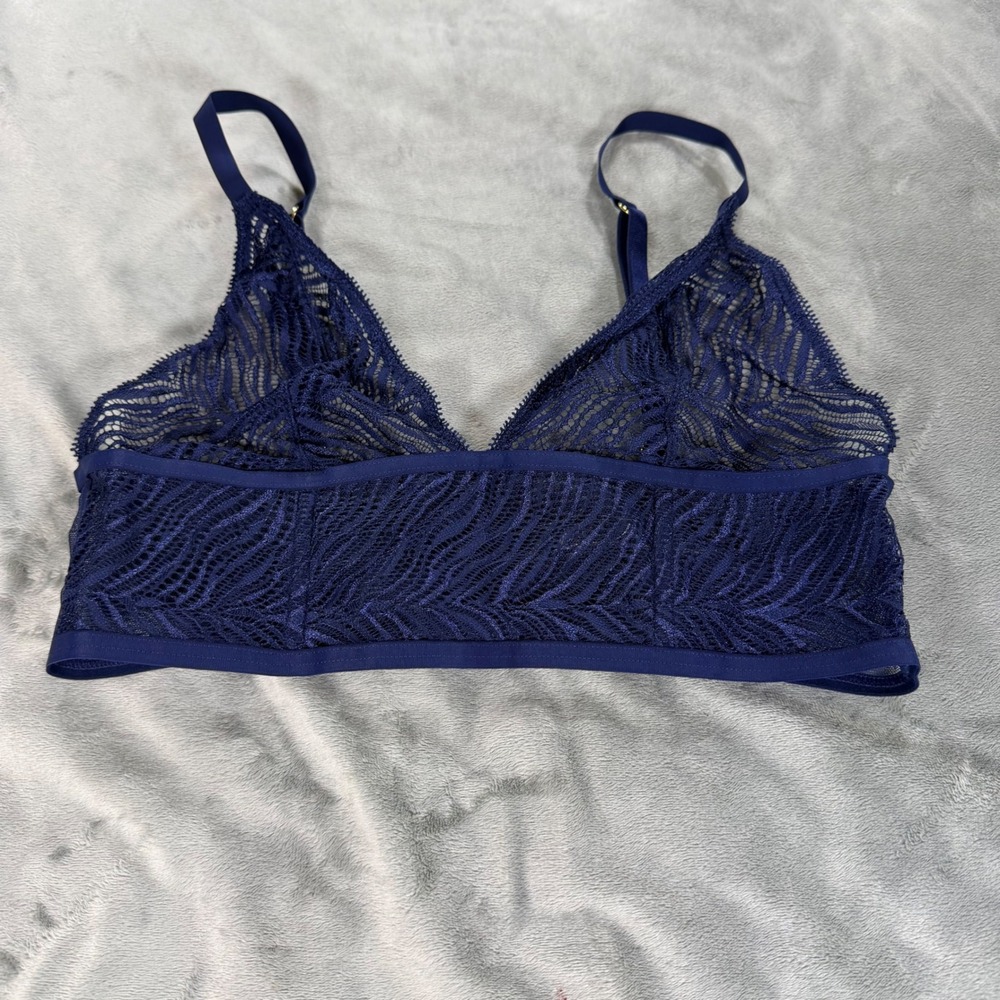 Victorias Secret Luxe Lingerie Unlined Zebra Lace Bralette Bra Romantic Blue Md